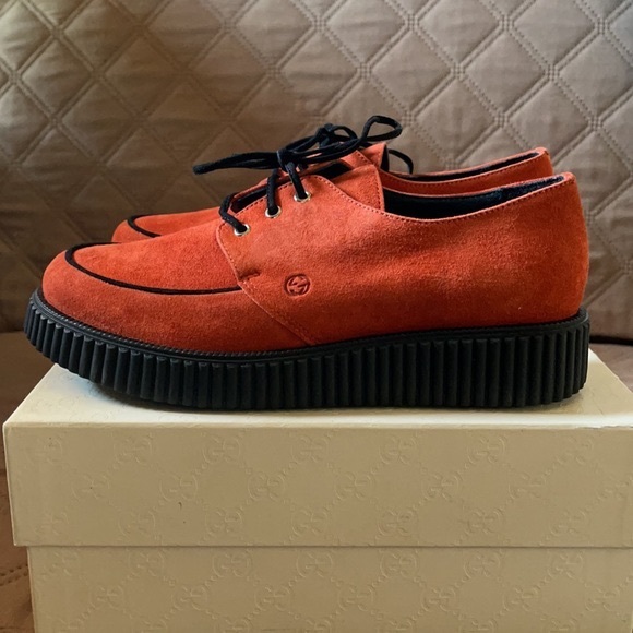 GUCCI • RARE SUEDE LEATHER DARK ORANGE PLATFORM CREEPERS 33 (2-2.5) KIDS - Picture 7 of 10